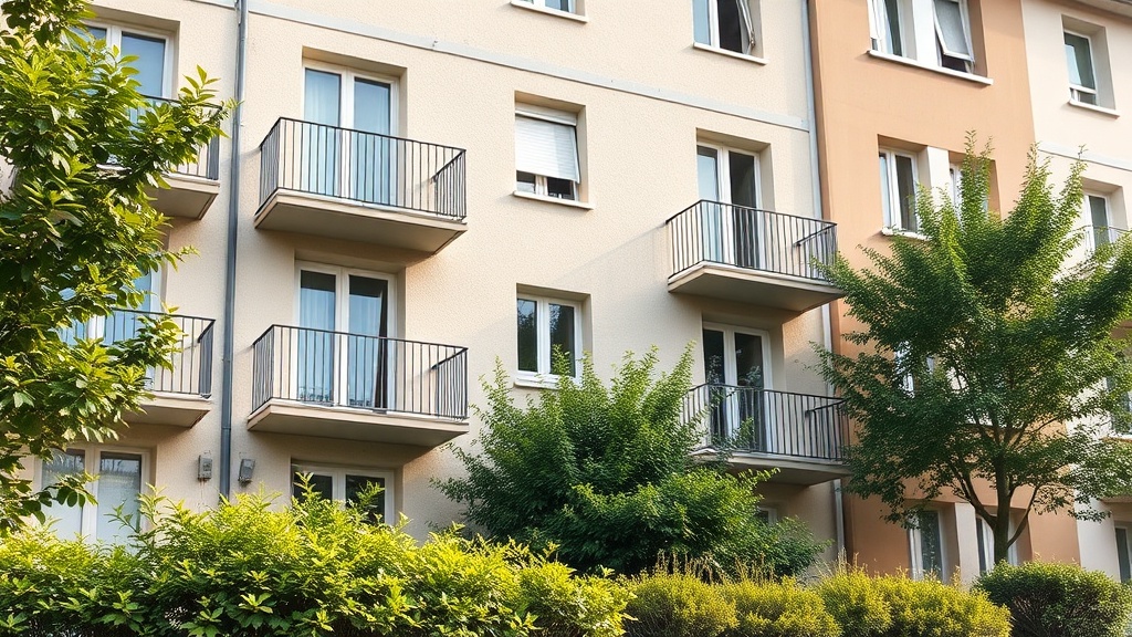 Façade d'une résidence avec balcons dans une petite copropriété à Nandy