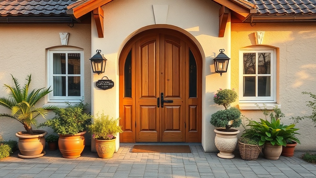 Entrée chaleureuse d'une maison à Nandy avec porte en bois